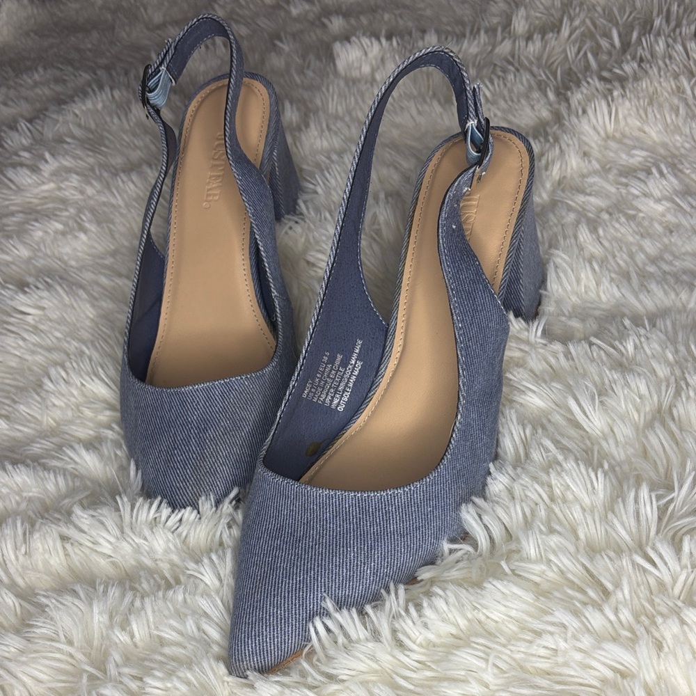 JustFab Blue Denim Slingback Heels